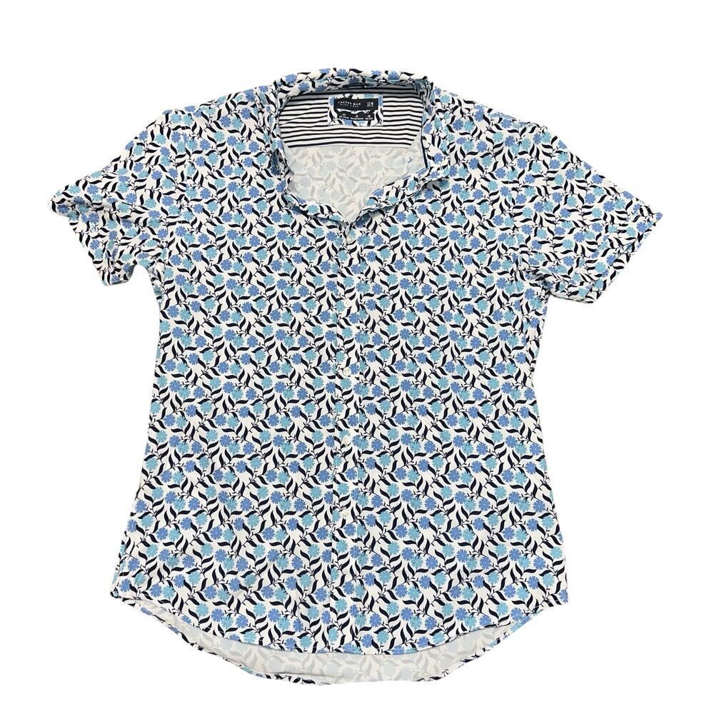 CACTUS MAN Men's Blue & White Patterned Short Sleeve Button Up Size M
